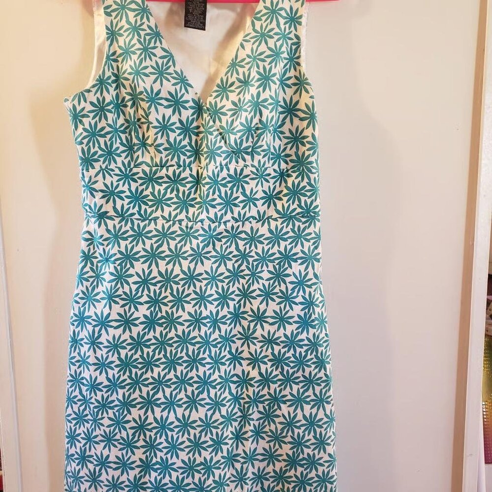 Womens spense white aqua floral midi length dress size 8